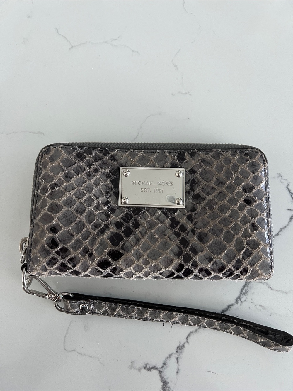 Michael Kors Metallic Snakeskin Wristlet Wallet - Silver